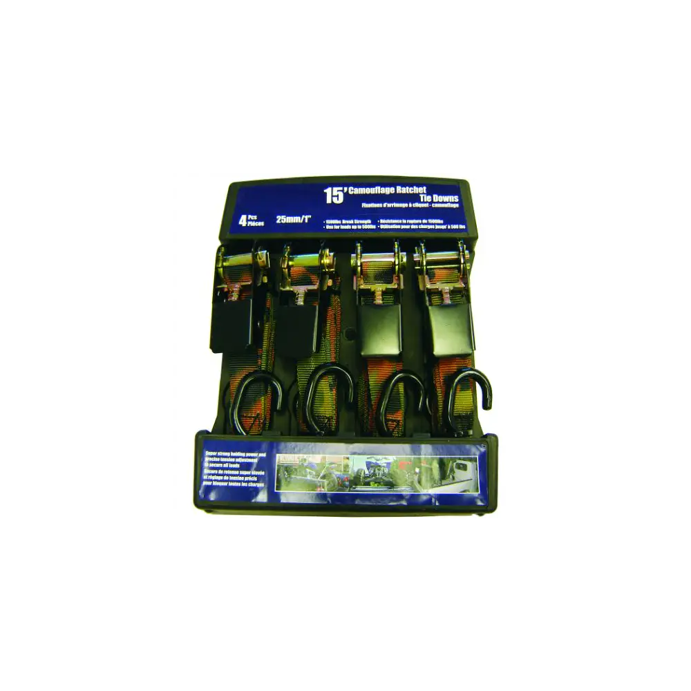 Camouflage Tie Down Set 4 pieces, 1" x 15', 1500lbs - ROD64406-15